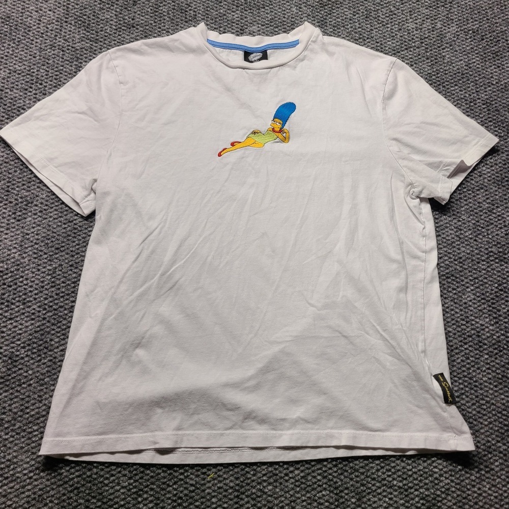 The Simpsons Marge Graphic T-Shirt Mens L White Embroidered Logo Short Sleeve
